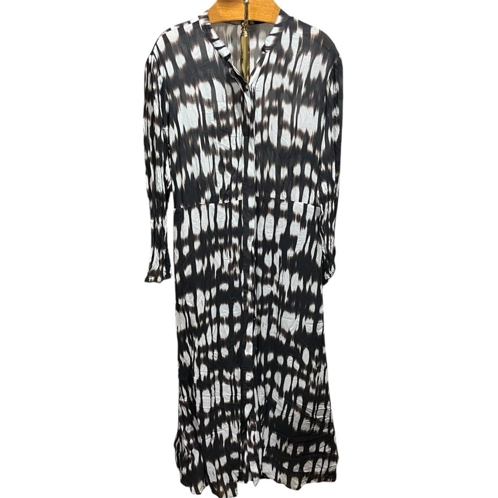 Bella Dahl Elegant Black and White Maxi Women's Dress Abstract Tie Dyes - Picture 3 of 12